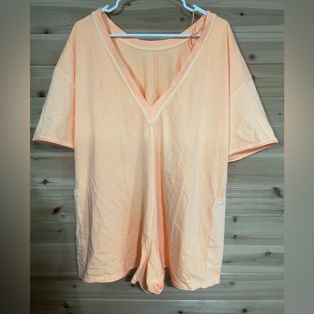 Free People Light Orange V-Neck Romper